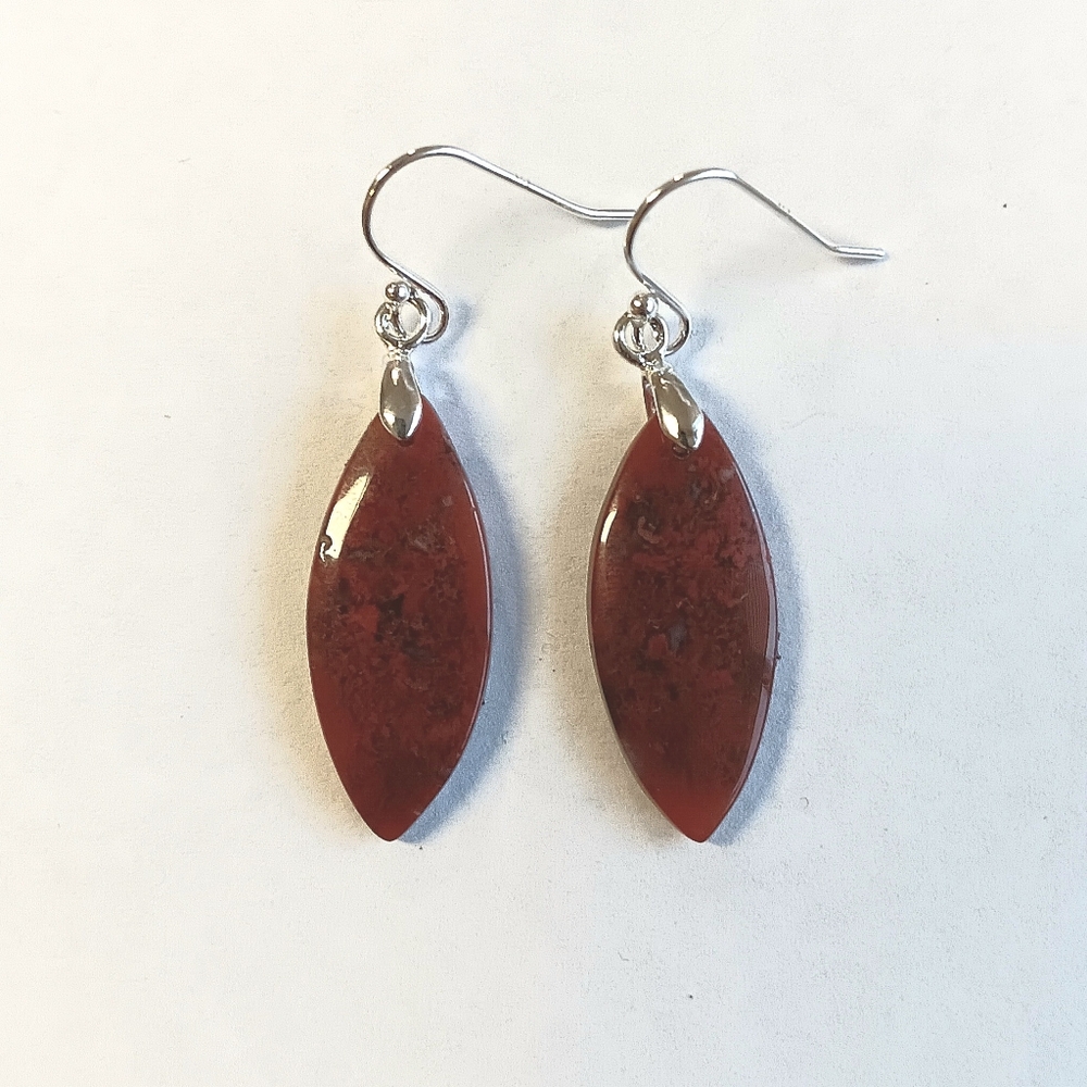 Red Moss Agate Gemstone Earrings with 925 Sterling Silver Findings